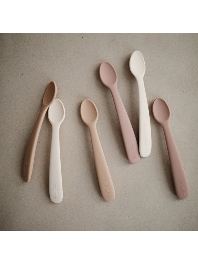 Mushie 2 łyżeczki silikonowe dla dzieci do nauki samodzielnego jedzenia Ivory