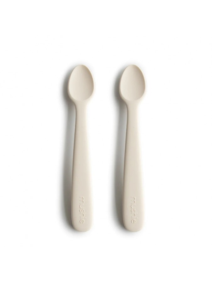Mushie 2 łyżeczki silikonowe dla dzieci do nauki samodzielnego jedzenia Ivory