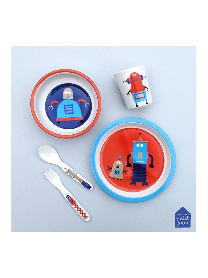 Maison Petit Jour zestaw naczyń i sztućców dla dziecka Roboty