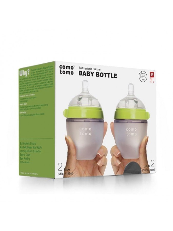 Comotomo 2 antykolkowe butelki silikonowe Moms Breast 150 ml Green Newborn 2 pack