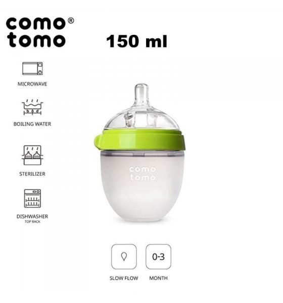 Comotomo 2 antykolkowe butelki silikonowe Moms Breast 150 ml Green Newborn 2 pack