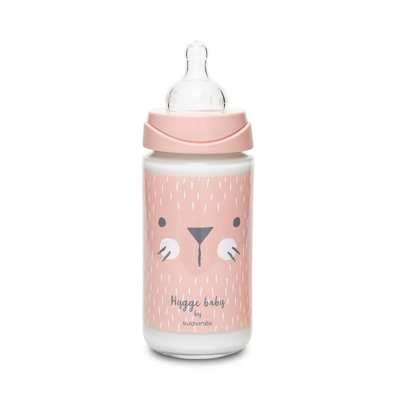 Suavinex butelka szklana Hygge Baby 240 ml kotek różowy