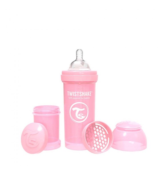 Twistshake butelka antykolkowa do karmienia 260 ml pastelowa różowa