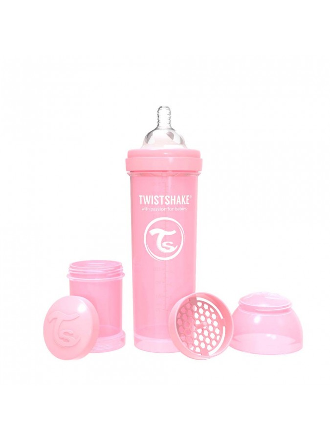 Twistshake butelka antykolkowa do karmienia 330 ml pastelowa różowa