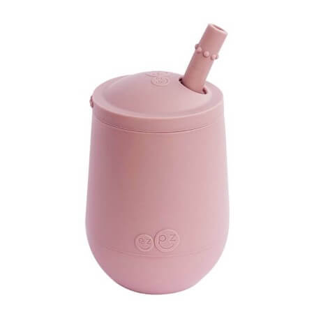 EZPZ silikonowy kubeczek ze słomką Mini Cup + Straw Training System 120 ml pastelowy róż